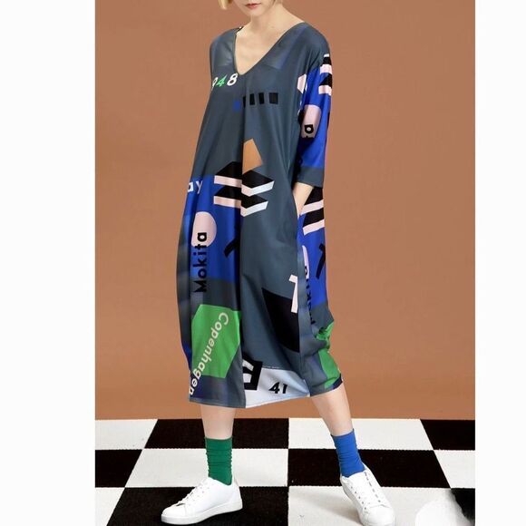 Matter Matters Mokita Midi Summer Dress Grey One Size Oversized Designer - Picture 2 of 16